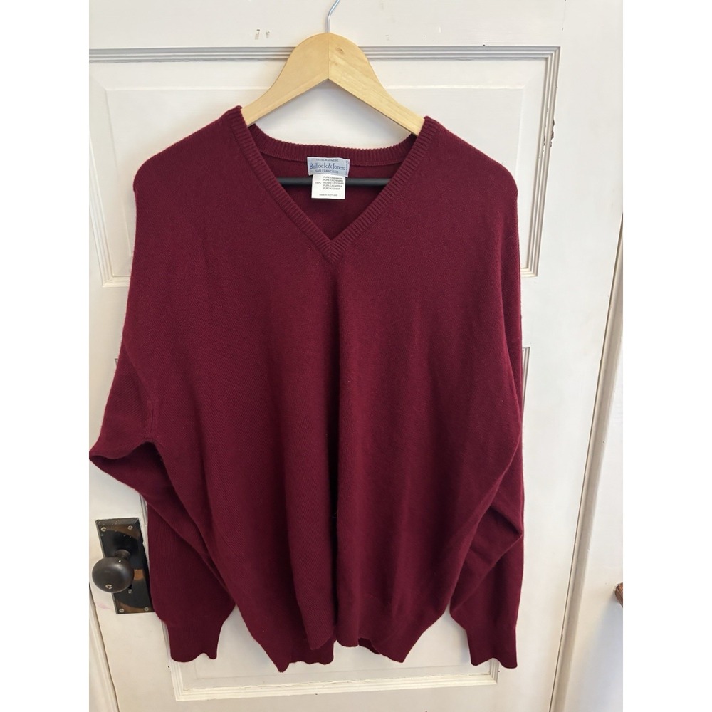 Bullock & Jones Vintage Men's V-Neck 100%‎ Cashmere Red Sweater Size XXL